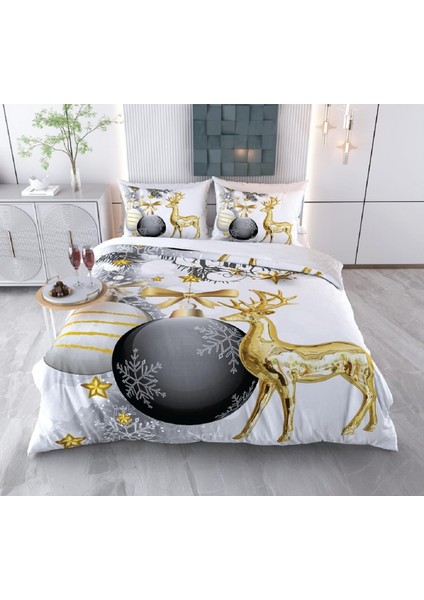 Yılbaşı Temalı 3D Baskılı Çift Kişilik Nevresim Takımı -Model 2056