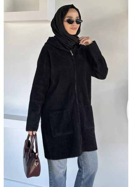 Ön Gold Fermuarlı Kapüşonlu Çift Cepli Tesettür Triko Ceket P-00019299 fiyatları