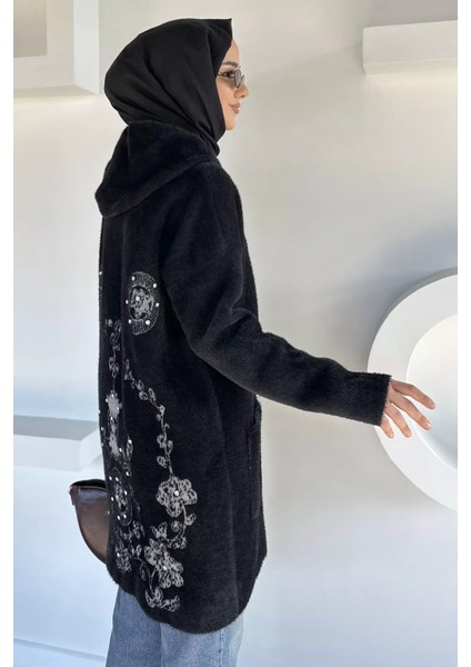 Ön Gold Fermuarlı Kapüşonlu Çift Cepli Tesettür Triko Ceket P-00019299 modelleri