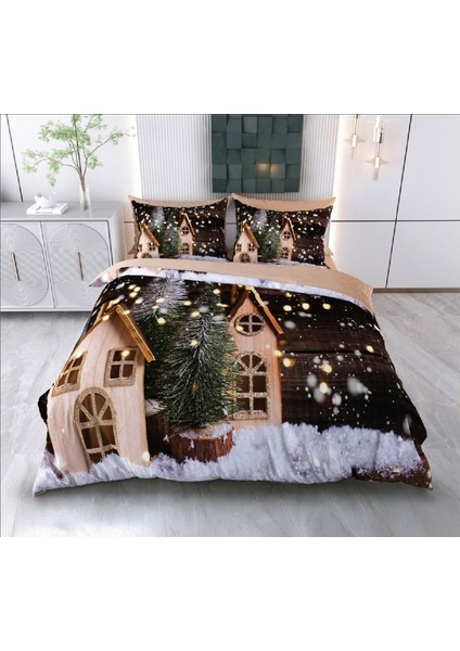 Yılbaşı Temalı 3D Baskılı Çift Kişilik Nevresim Takımı -Model 2078