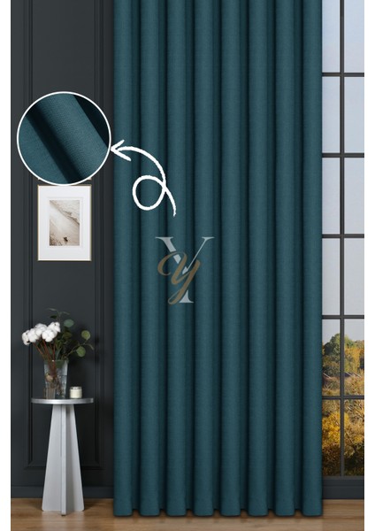 Keten Fon Perde V-4032 Turkuaz