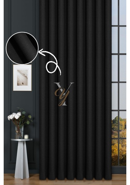 Keten Fon Perde V-4036 Siyah