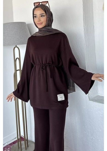 Amblem Detaylı Tunik Bel Lastikli Pantolon Tesettür Ikili Takım P-00019262 fiyatları