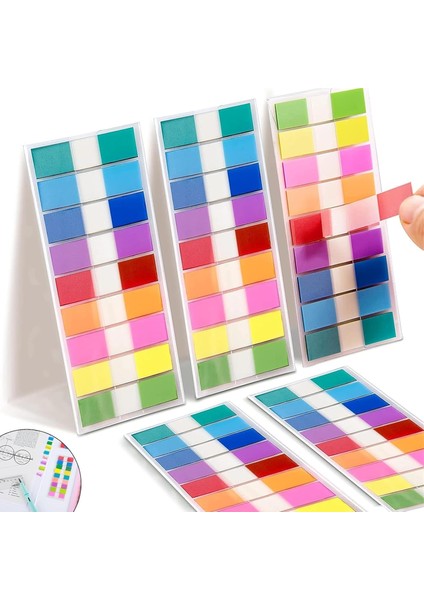 Yapışkan Notlar, 5 Adet Şeffaf Kendinden Yapışkanlı Not Kağıdı, Klipsli Işaretleyici Stickerlar, Ofis ve Çalışma Sınıflandırma Işaretleri, Defter Işaretleyici, Açılır Sekme Indeksleri (9 Renk)