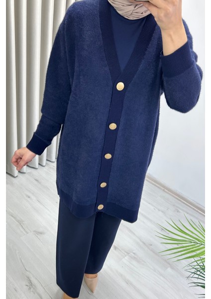 Magazin Oversize Rahat Kalıp V Yaka Düğme Detaylı Angora Kadın Hırka fırsatları