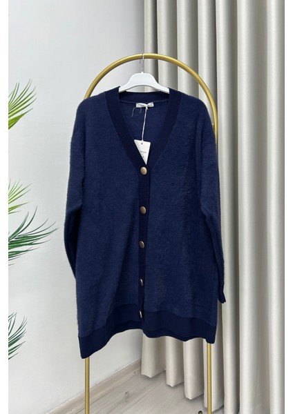 Magazin Oversize Rahat Kalıp V Yaka Düğme Detaylı Angora Kadın Hırka indirimleri