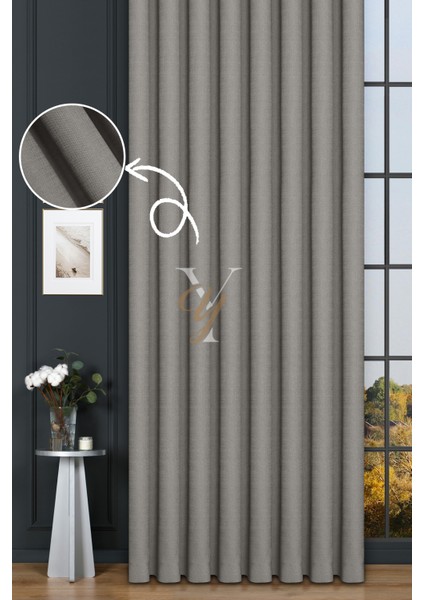 Keten Fon Perde V-4007 Gri