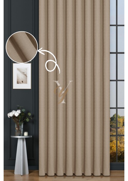 Keten Fon Perde V-4005 Koyu Krem