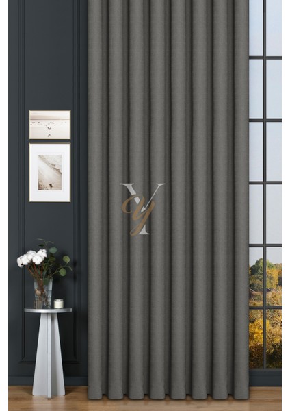 Keten Fon Perde V-4017 Koyu Gri fiyatları