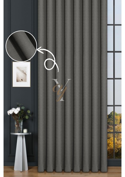 Keten Fon Perde V-4017 Koyu Gri