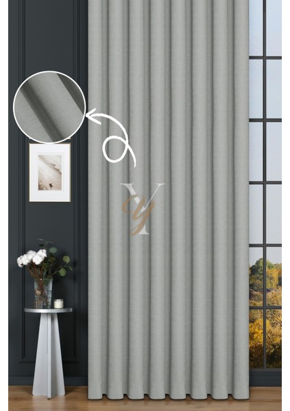 Keten Fon Perde V-4014 Açık Gri