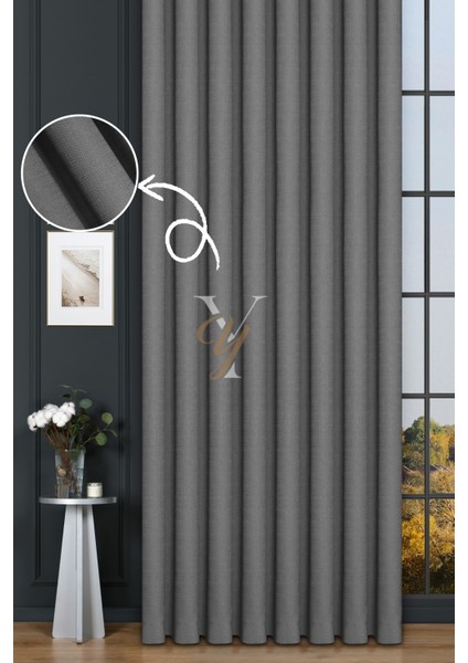 Keten Fon Perde V-4018 Açık Antrasit