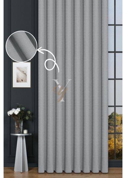 Keten Fon Perde V-4015 Gümüş Gri