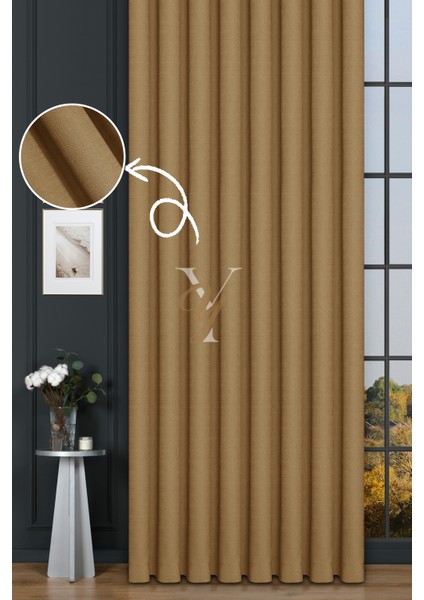 Keten Fon Perde V-4021 Hardal