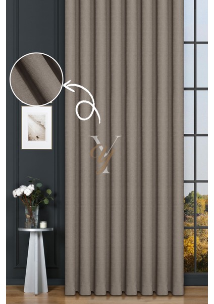 Keten Fon Perde V-4008 Sütlü Kahve