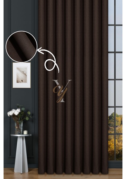 Keten Fon Perde V-4012 Acı Kahve