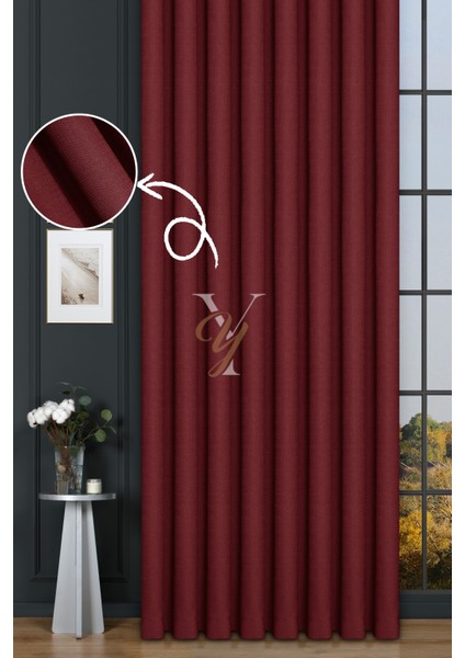 Keten Fon Perde V-4035 Kırmızı