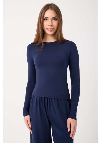 Ultra Soft Penye Modal Yuvarlak Yaka Bluz