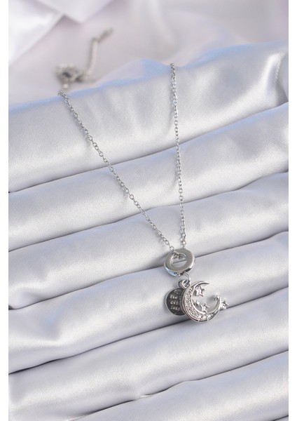 316L Çelik Gümüş Renk Zirkon Taşlı Ay Yıldız Figür Charm Model Kadın Kolye - TJ-BKO9311 fiyatları