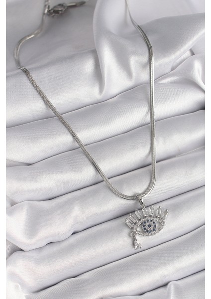 316L Çelik Gümüş Renk İtalyan Zincir Zirkon Taşlı Göz Model Kadın Kolye - TJ-BKO9598 fiyatları