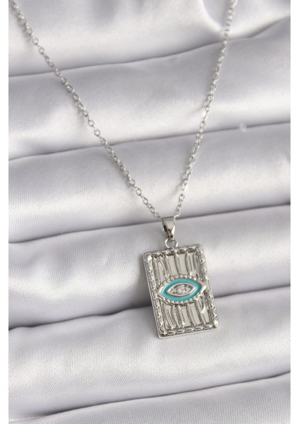 316L Çelik Gümüş Renk Zincir Göz İşlemeli Madalyon Model Kadın Kolye - TJ-BKO9508