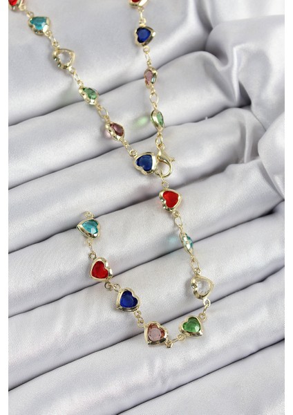 Pirinç Gold Renk Karışık Renk Zirkon Taşlı Kalpli Y Kadın Kolye - TJ-BKO10303 fiyatları