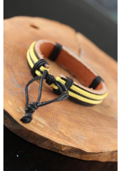 Metal Aksesuarlı Sarı Siyah Renk Deri Erkek Bileklik - TJ-EB2531-KS fiyatları