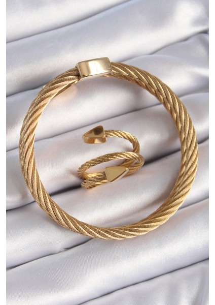 316L Çelik Gold Renk Sarmal Model Erkek Bileklik Yüzük Kombini - TJ-EB3688