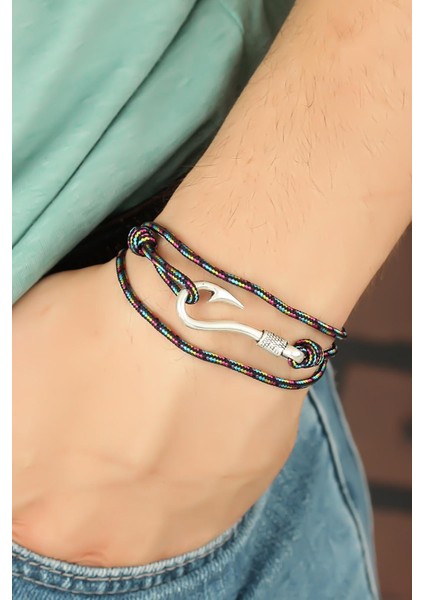 Çizgi Desenli Metal Kancalı Erkek Bileklik - TJ-EB2239-KS