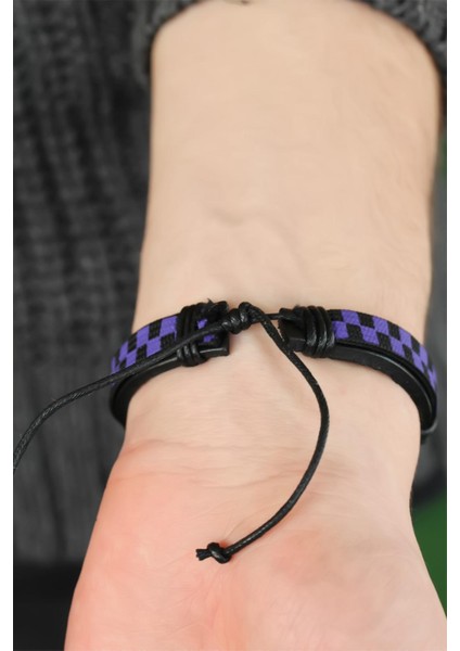 Mor Renk Damalı Deri Erkek Bileklik - TJ-EB2746-KS fiyatları