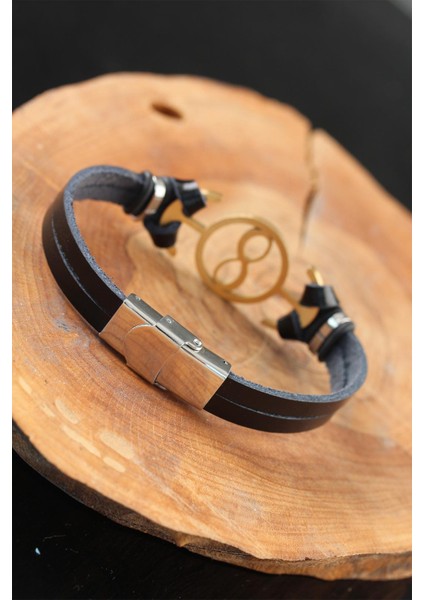 Gold Renk Sonsuzluklu Metal Aksesuarlı Siyah Renk Deri Erkek Bileklik - TJ-EB2541-KS fiyatları