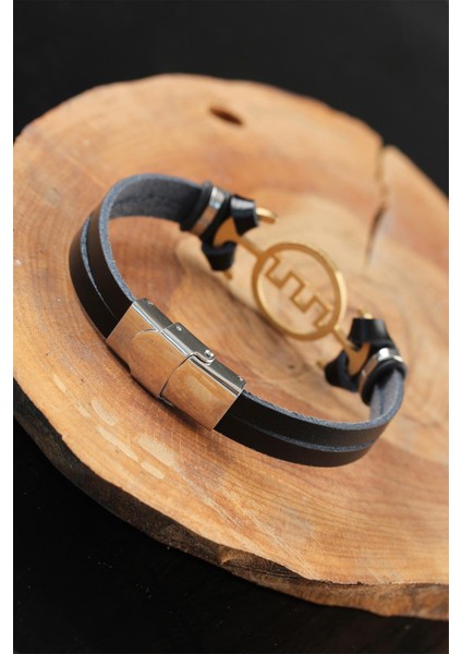 Gold Renk Metal Labirent Tasarım Siyah Renk Deri Erkek Bileklik - TJ-EB2555-KS fiyatları