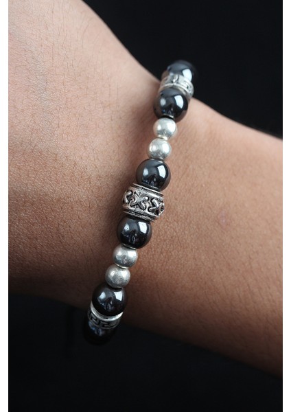 Doğal Taş x Model Antrasit Renk Asansörlü Erkek Bileklik - TJ-EB3754