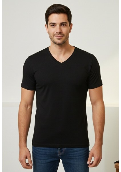 Marka Erkek V Yaka Kısa Kollu Ribana Atlet Fanila 3'lü