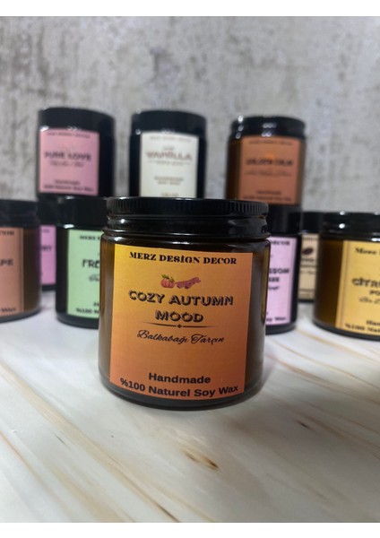 Amber Cam Kavanozda Balkabağı Tarçın Kokulu %100 Doğal Bitkisel Içerikli Soya Wax Mum