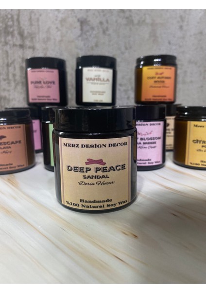 Amber Cam Kavanozda Sandal Kokulu %100 Doğal Bitkisel Içerikli Soya Wax Mum