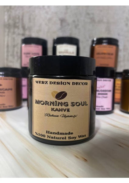 Amber Cam Kavanozda Kahve Kokulu %100 Doğal Bitkisel Içerikli Soya Wax Mum