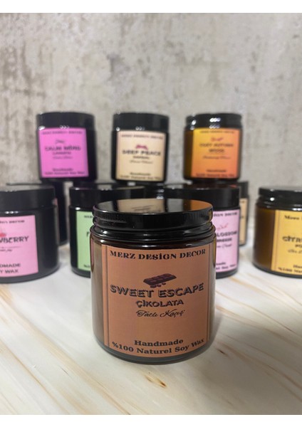 Amber Cam Kavanozda Çikolata Kokulu %100 Doğal Bitkisel Içerikli Soya Wax Mum