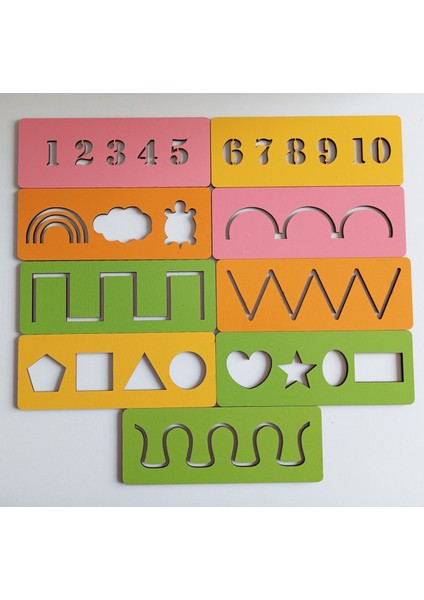 Yılbaşı için hediyelik Eğitici Ahşap Çizim Şablonu 9'lu Set