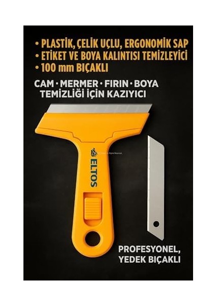 Cam Kazıma Bıçağı, Plastik, Çelik Uçlu, Ergonomik Sap, Etiket ve Boya Kalıntısı Temizleyici, 100 mm Bıçaklı, Cam, Mermer, Fırın ve Boya Temizliği Için Kazıyıcı, Profesyonel, Yedek Bıçaklı