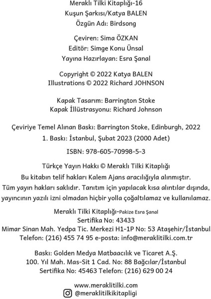 Kuşun Şarkısı Resimli Çocuk Romanı / 8 yaş + fırsatları