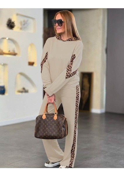 Kadın Uzun Kollu Leopar Detaylı Viskon Iki Iplik Eşofman Takımı modelleri