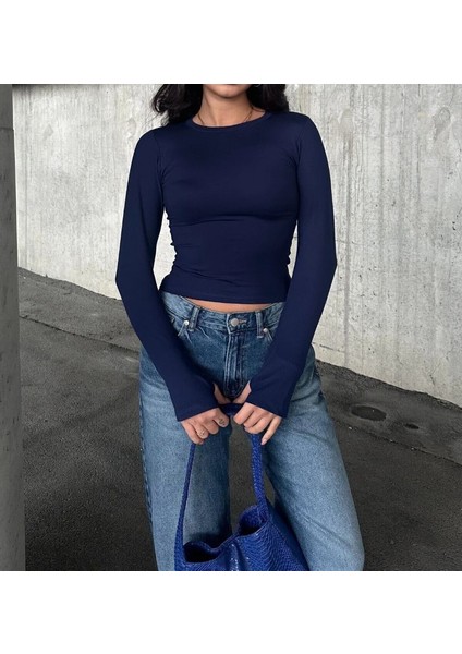 Kadın Belize Parmak Geçmeli Bisiklet Yaka Bluz, Modal Kumaş Body