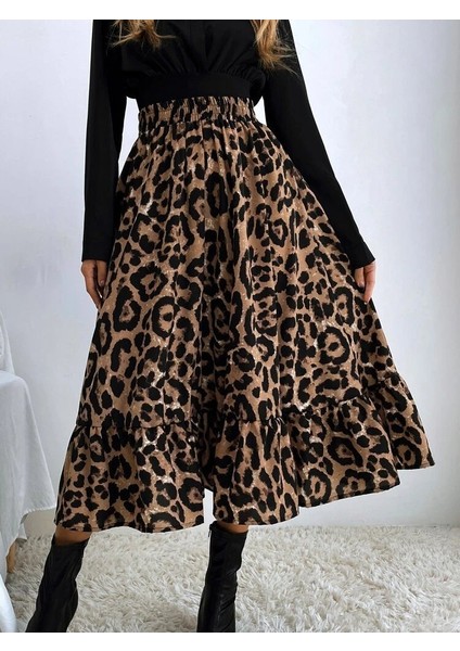 Kadın Uzun Kollu Kruvaze Yakalı Ithal Krep Bluz ve Leopar Desenli Süprem Uzun Elbise fiyatları