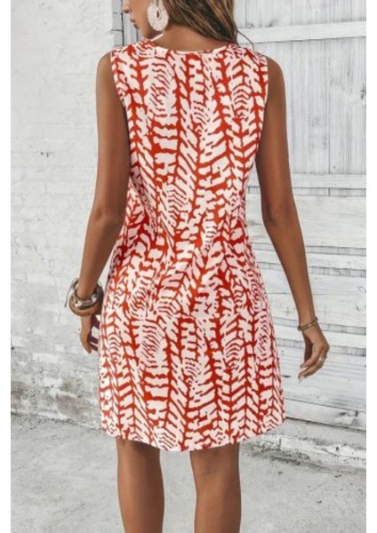 Kolsuz Halka Detaylı Desenli Bürümcük Elbise - Turuncu modelleri
