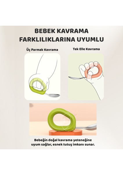 Bebek Çatal Kaşık Seti, Paslanmaz Çelik, Silikon Saplı, Pudra Yeşil fiyatları