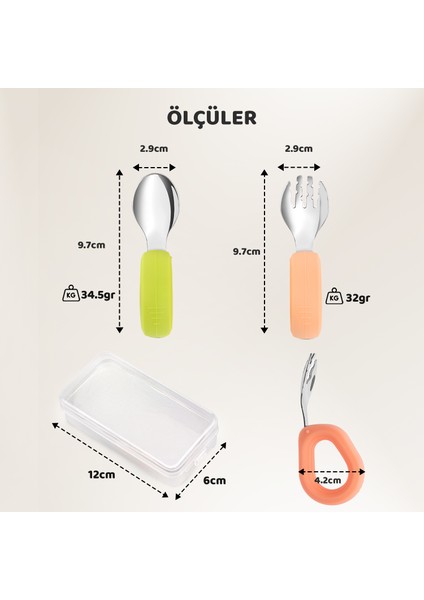 Bebek Çatal Kaşık Seti, Paslanmaz Çelik, Silikon Saplı, Pudra Yeşil indirimleri