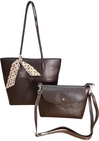 1509 Kadın Büyük Boy Yavrulu Omuz Çantası Kahve