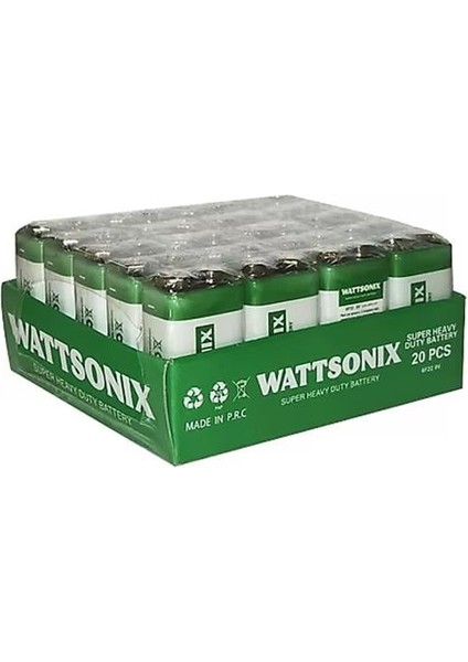 Wattsonix Çinko Karbon 6F22 9 Volt (20'li Paket)