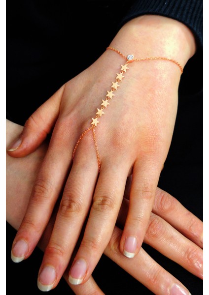 925 Ayar Gümüş Halhal Rose Zirkon Taşlı Yıldız Modeli Pullu Şahmeran SGTL12814ROSE